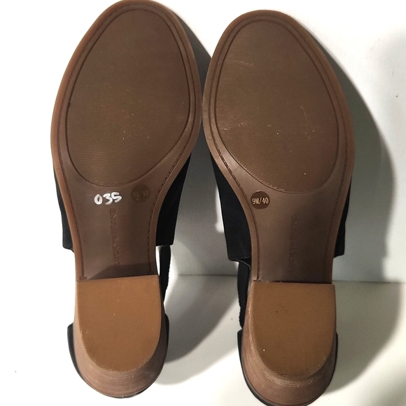 NEW Lucky Brand Barimo Black Leather Wood Block Open Toe Heels Women's 9 - Picture 10 of 13